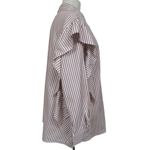 DR2 Daniel Rainn Dk Rose Pinstripe Ruffled Long Sleeve Button Up Shirt 3X NEW - Picture 3 of 8